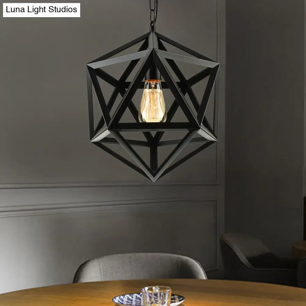 Industrial Geometric Metal Pendant Light 14’ / 18’ Dia 1 Bulb Black/Rust - Perfect For Dining