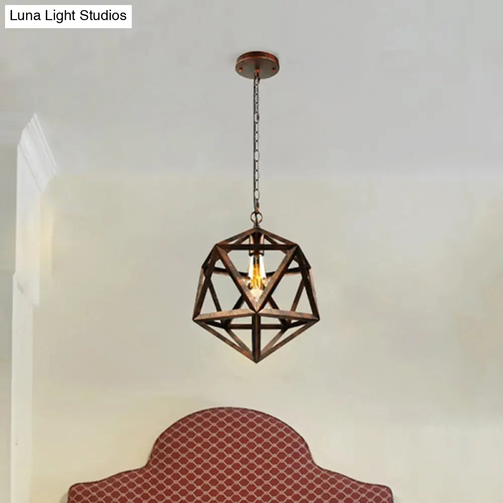 Industrial Geometric Metal Pendant Light 14’ / 18’ Dia 1 Bulb Black/Rust - Perfect For Dining