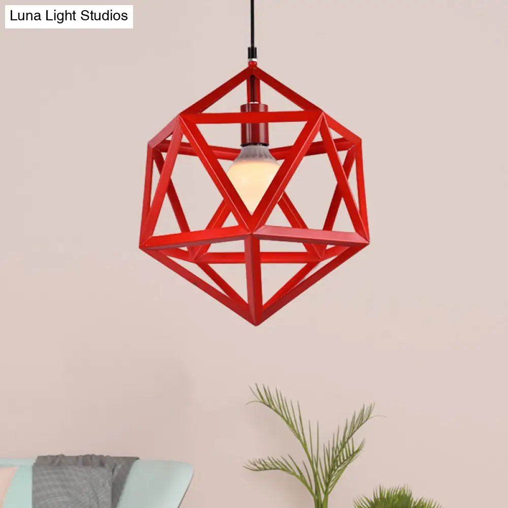 Geometric Metal Pendant Light: Industrial Single Hanging Lamp In Blue/White/Yellow - Perfect For