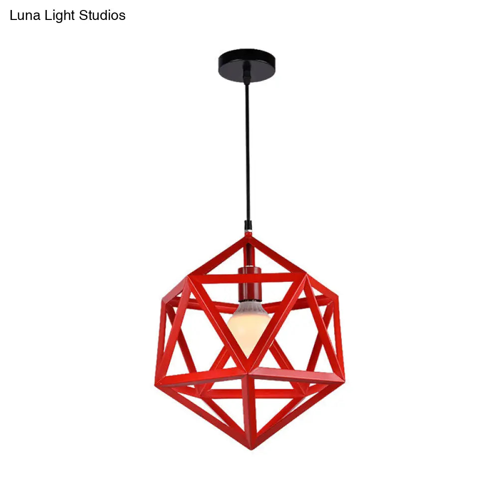 Geometric Metal Pendant Light: Industrial Single Hanging Lamp In Blue/White/Yellow - Perfect For