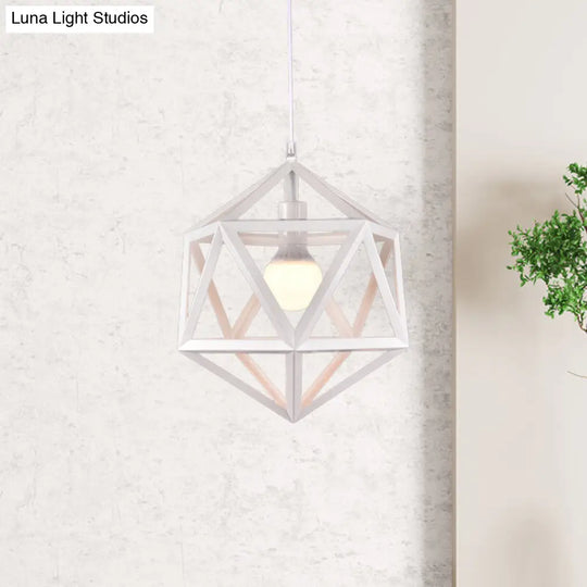 Geometric Metal Pendant Light: Industrial Single Hanging Lamp In Blue/White/Yellow - Perfect For