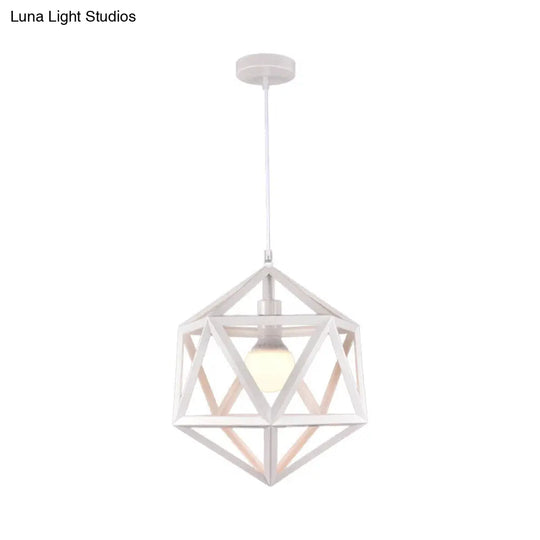 Geometric Metal Pendant Light: Industrial Single Hanging Lamp In Blue/White/Yellow - Perfect For