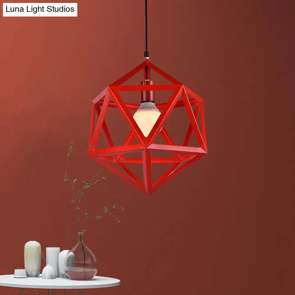 Geometric Metal Pendant Light: Industrial Single Hanging Lamp In Blue/White/Yellow - Perfect For