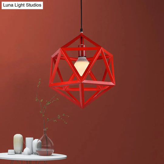 Geometric Metal Pendant Light: Industrial Single Hanging Lamp In Blue/White/Yellow - Perfect For