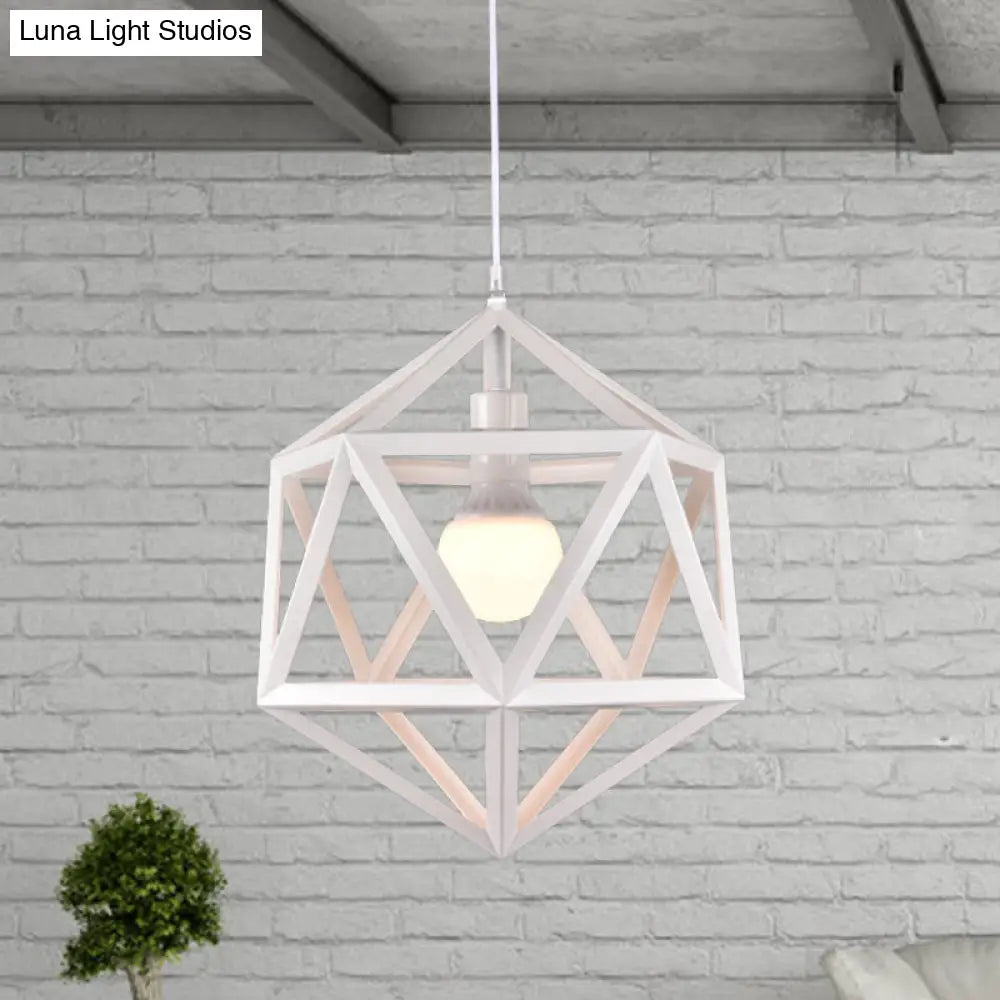 Geometric Metal Pendant Light: Industrial Single Hanging Lamp In Blue/White/Yellow - Perfect For