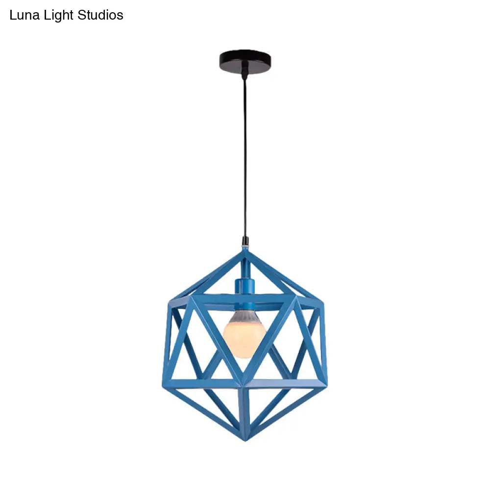 Industrial Geometric Metal Pendant Light - Blue/White/Yellow