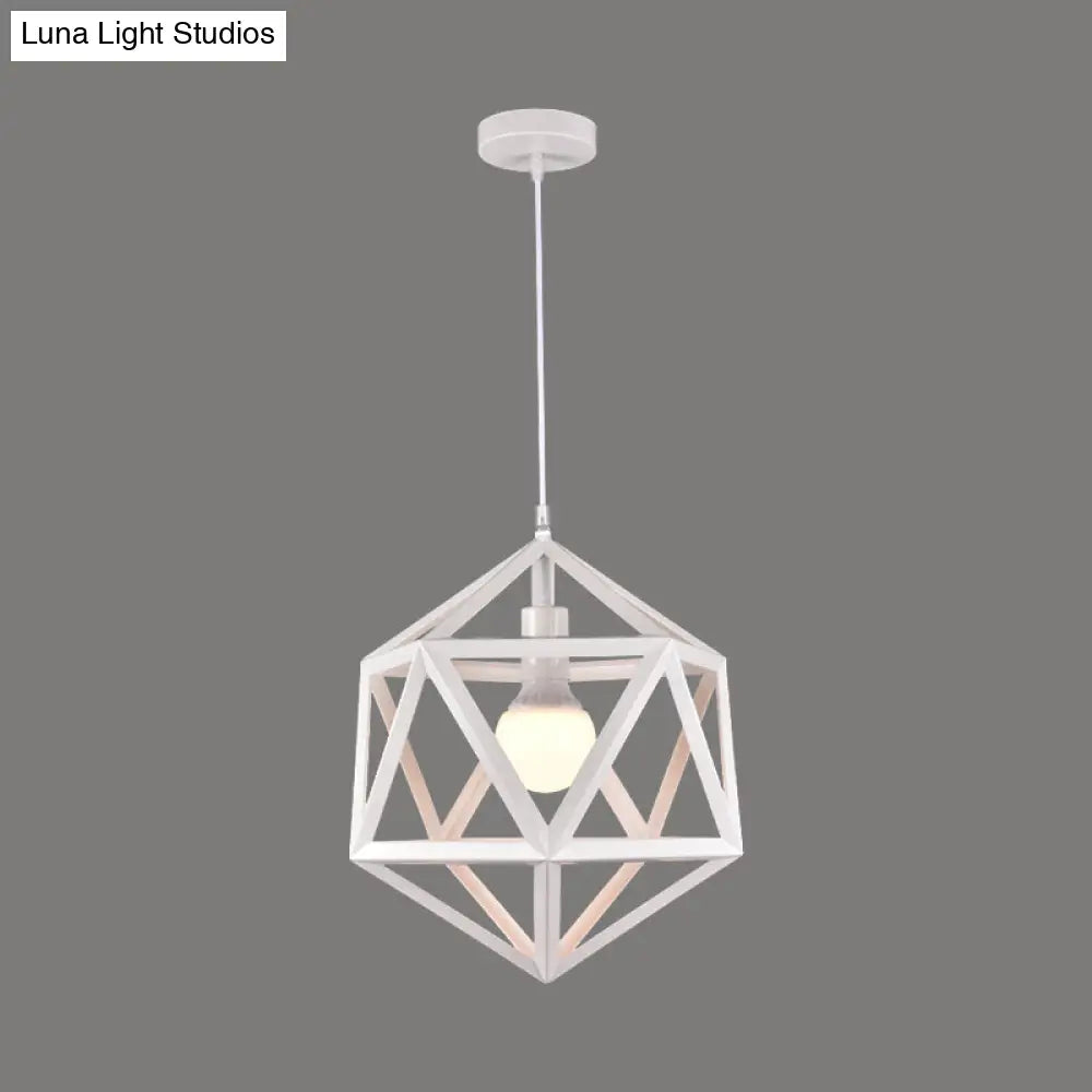 Geometric Metal Pendant Light: Industrial Single Hanging Lamp In Blue/White/Yellow - Perfect For