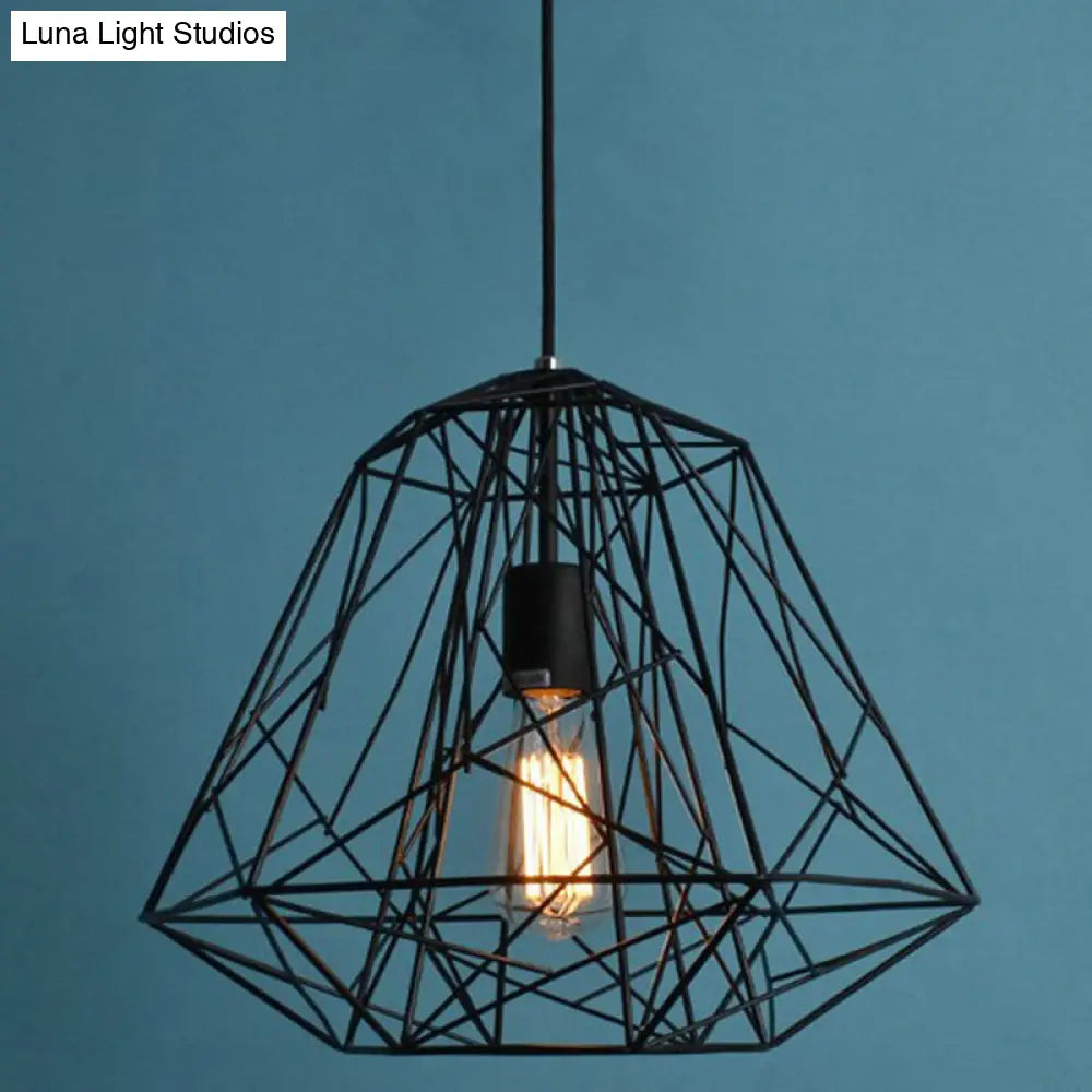 Industrial Geometric Metal Pendant Light For Restaurants - Black Hanging Ceiling Fixture