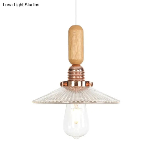 Industrial Glass Cone Pendant Light With Clear/White Dome And Saucer - 1 Hanging Ceiling Fixture