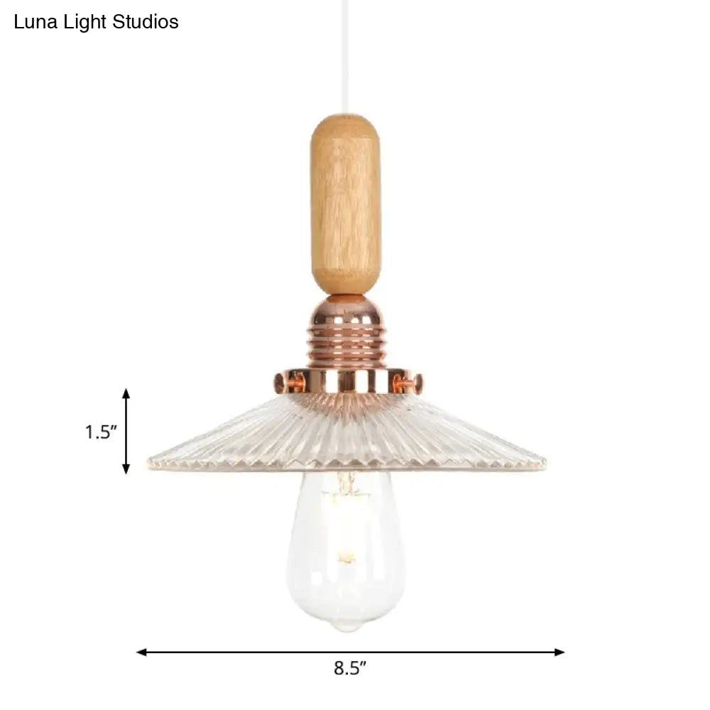 Industrial Glass Cone Pendant Light With Clear/White Dome And Saucer - 1 Hanging Ceiling Fixture