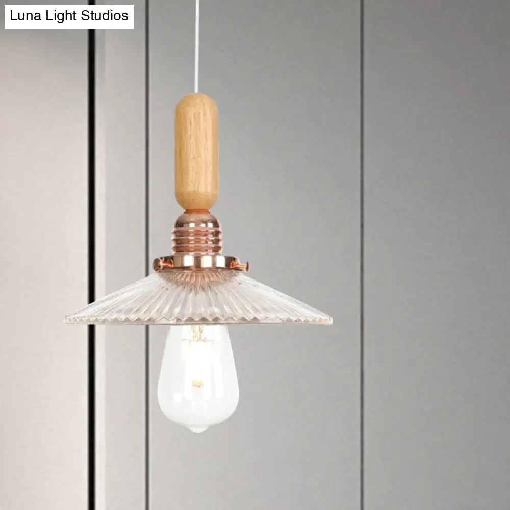 Industrial Glass Cone Pendant Light With Clear/White Dome And Saucer - 1 Hanging Ceiling Fixture