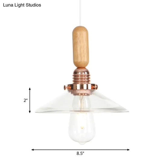 Industrial Glass Cone Pendant Light With Clear/White Dome And Saucer - 1 Hanging Ceiling Fixture