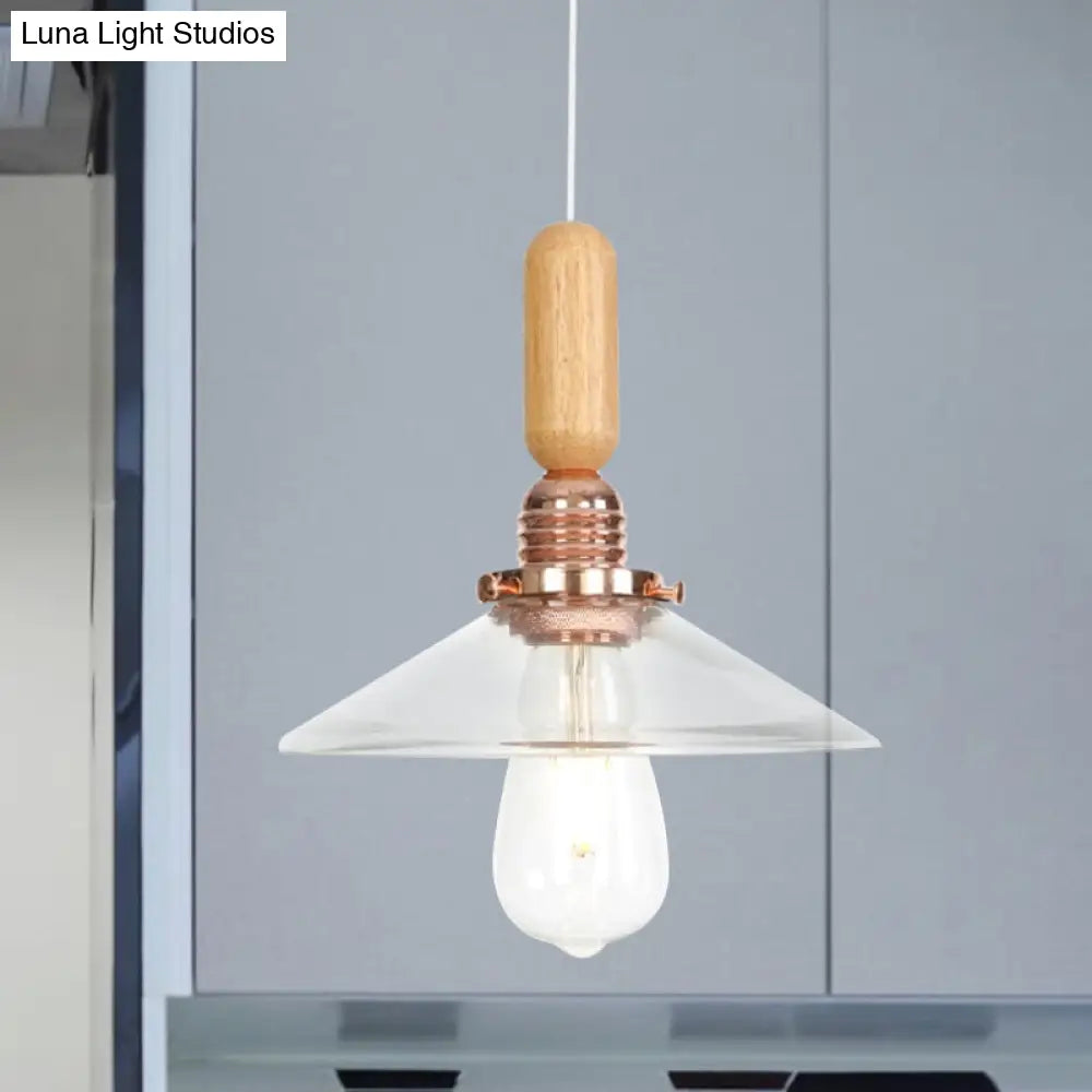 Industrial Glass Cone Pendant Light With Clear/White Dome And Saucer - 1 Hanging Ceiling Fixture