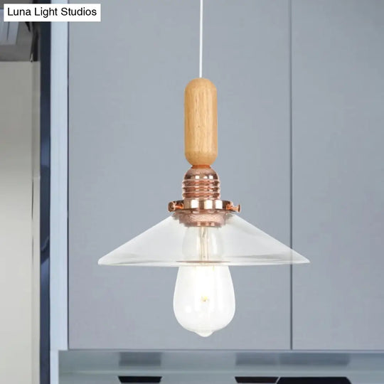 Industrial Glass Cone Pendant Light With Clear/White Dome And Saucer - 1 Hanging Ceiling Fixture