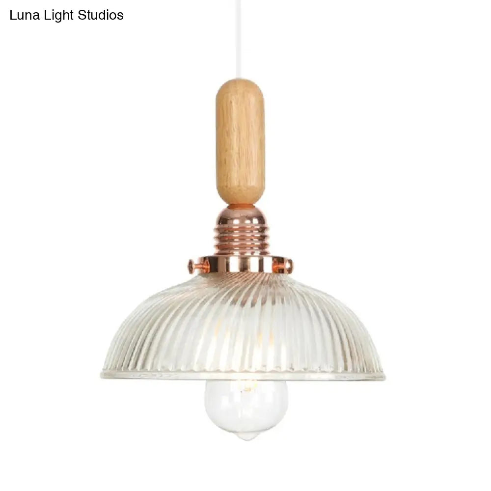 Industrial Glass Cone Pendant Light With Clear/White Dome And Saucer - 1 Hanging Ceiling Fixture