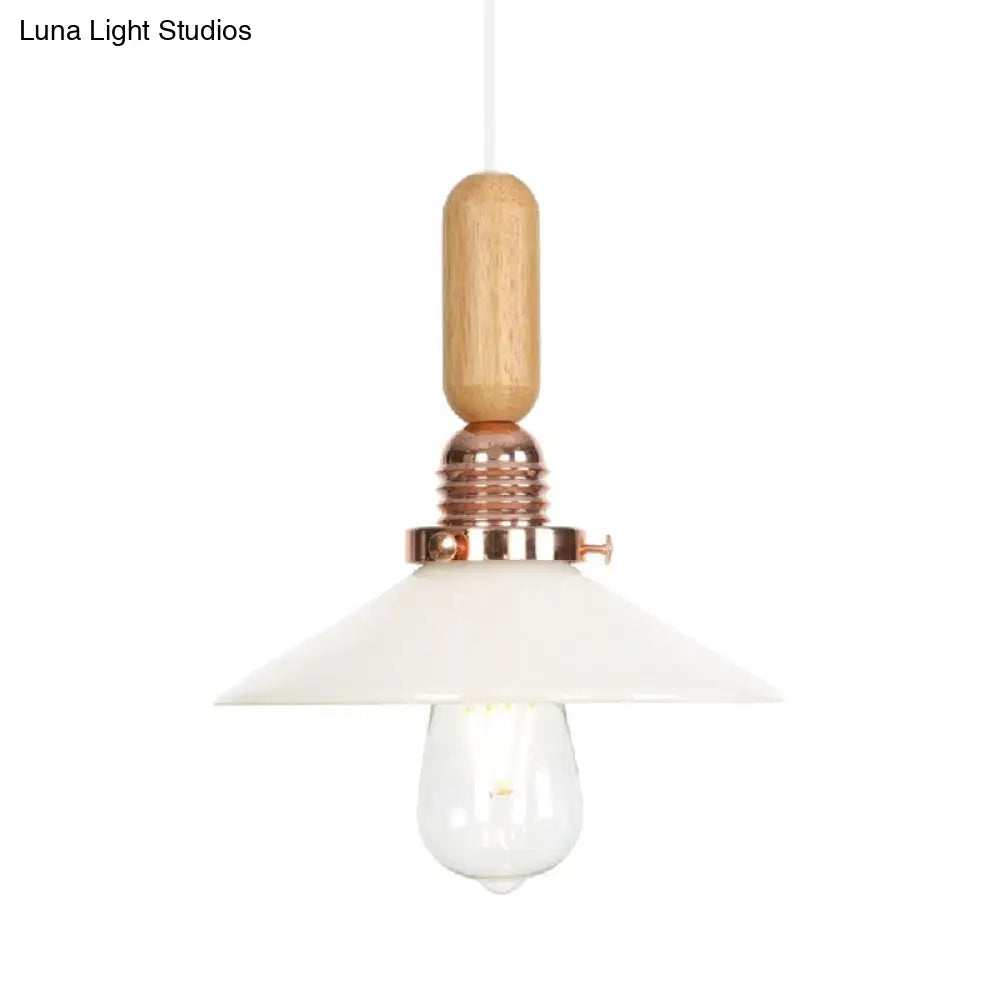 Industrial Glass Cone Pendant Light With Clear/White Dome And Saucer - 1 Hanging Ceiling Fixture