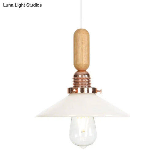 Industrial Glass Cone Pendant Light With Clear/White Dome And Saucer - 1 Hanging Ceiling Fixture