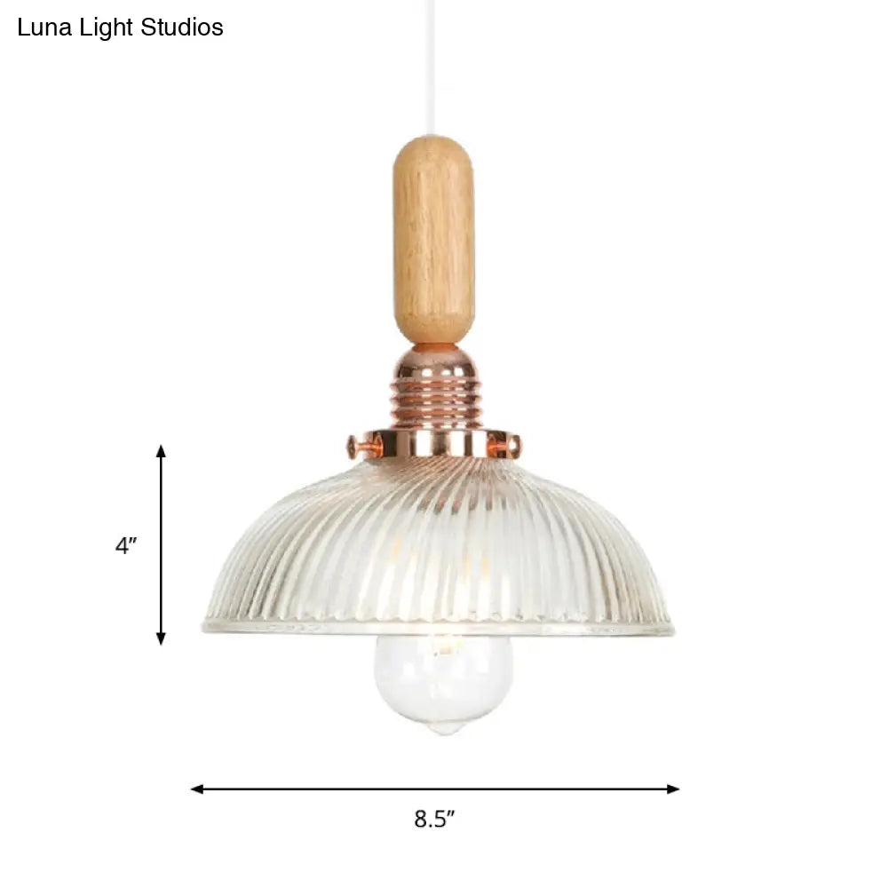 Industrial Glass Cone Pendant Light With Clear/White Dome And Saucer - 1 Hanging Ceiling Fixture