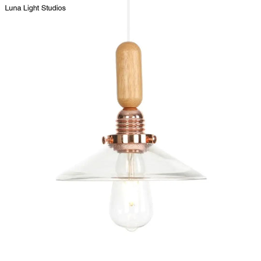 Industrial Glass Cone Pendant Light With Clear/White Dome And Saucer - 1 Hanging Ceiling Fixture