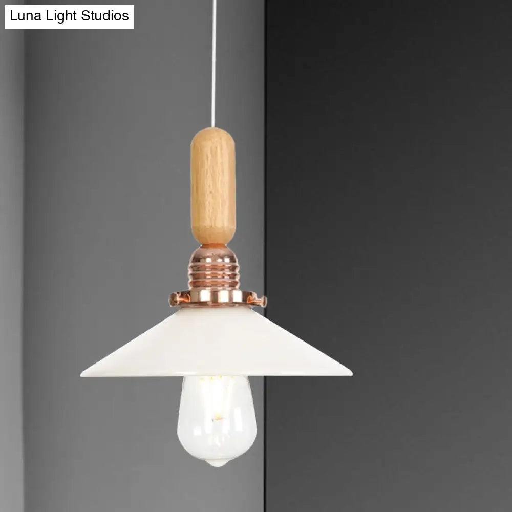 Industrial Glass Cone Pendant Light With Clear/White Dome And Saucer - 1 Hanging Ceiling Fixture