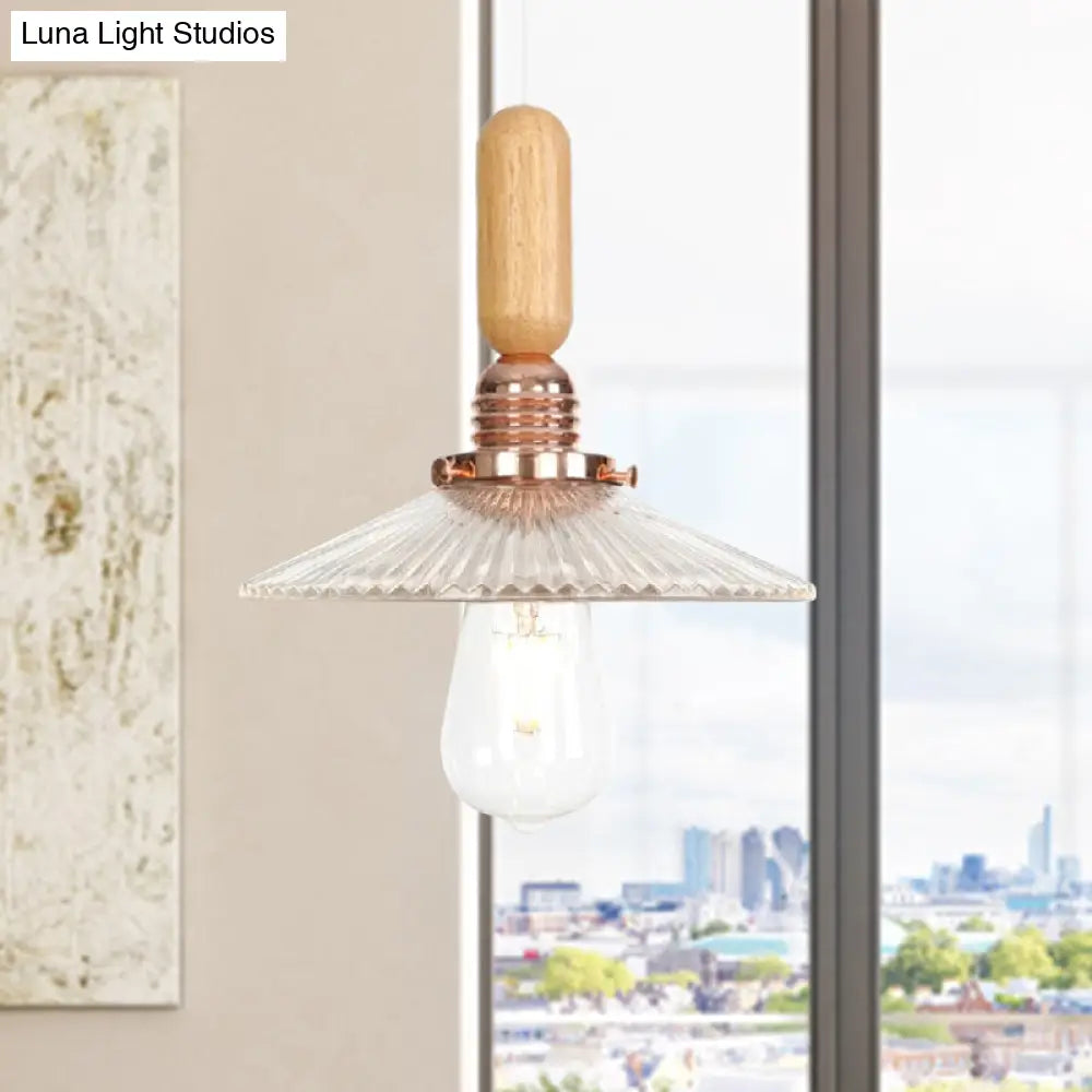 Industrial Glass Cone Pendant Light With Clear/White Dome And Saucer - 1 Hanging Ceiling Fixture