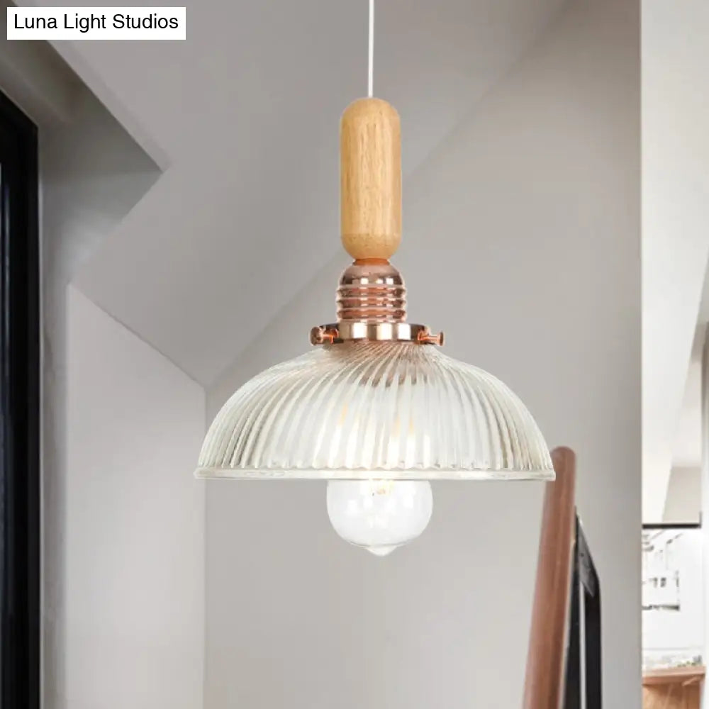 Industrial Glass Cone Pendant Light With Clear/White Dome And Saucer - 1 Hanging Ceiling Fixture