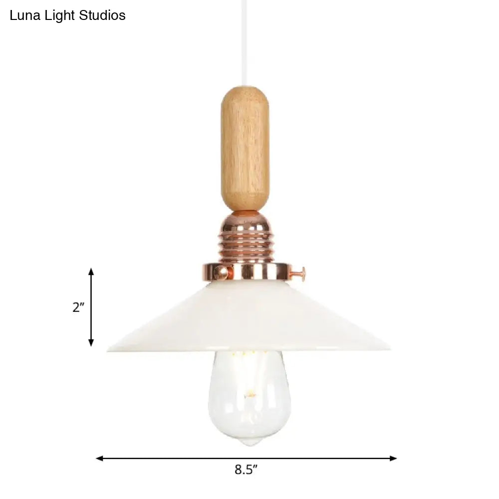 Industrial Glass Cone Pendant Light With Clear/White Dome And Saucer - 1 Hanging Ceiling Fixture