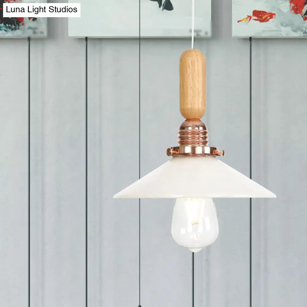 Industrial Glass Cone Pendant Light With Clear/White Dome And Saucer - 1 Hanging Ceiling Fixture