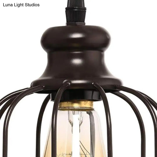 Industrial Glass Single Light Pendant Ceiling With Cage - Black Cylinder Design For Dining Room