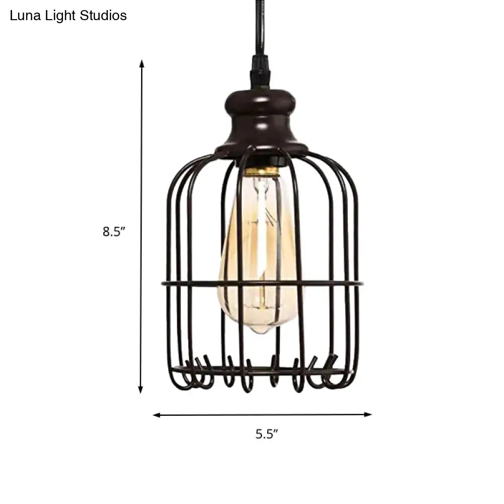 Industrial Glass Pendant Ceiling Light With Cage - Black Cylinder Design For Dining Room