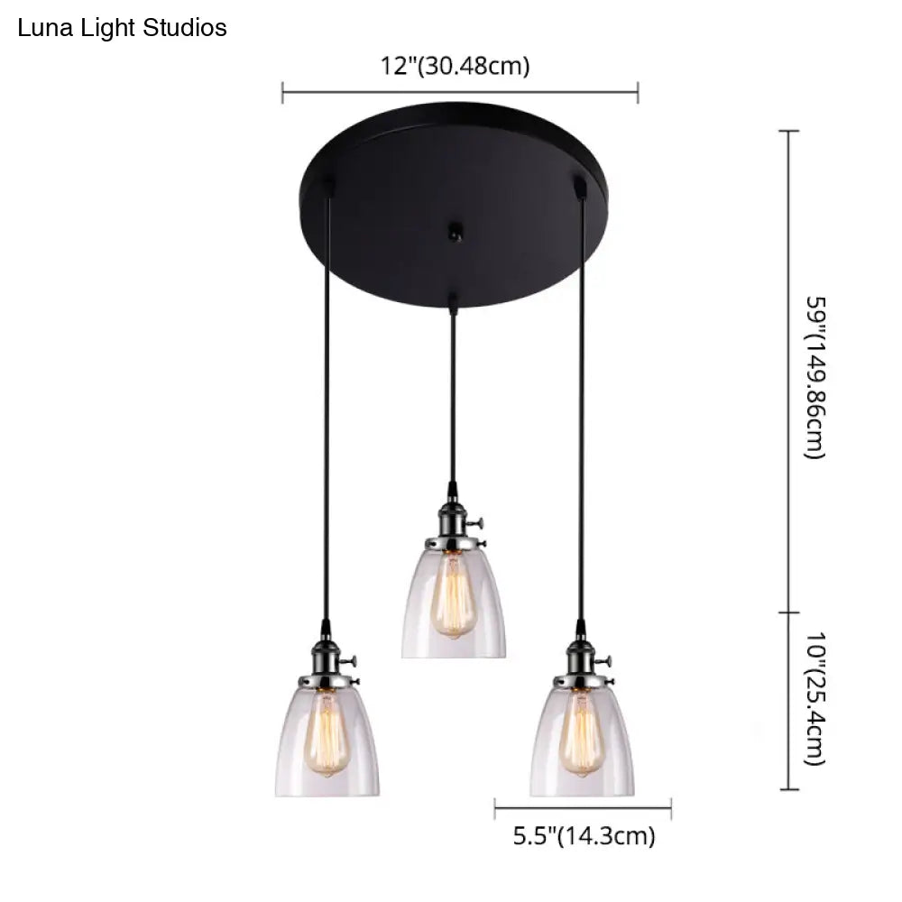 Industrial Glass Pendant Lights For Bar - 3 Tapered Pendants On Hanging Cord