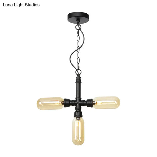 Industrial Glass Pipe Chandelier - Amber/Clear | 3-Head Led Ceiling Fixture For Dining Room And More