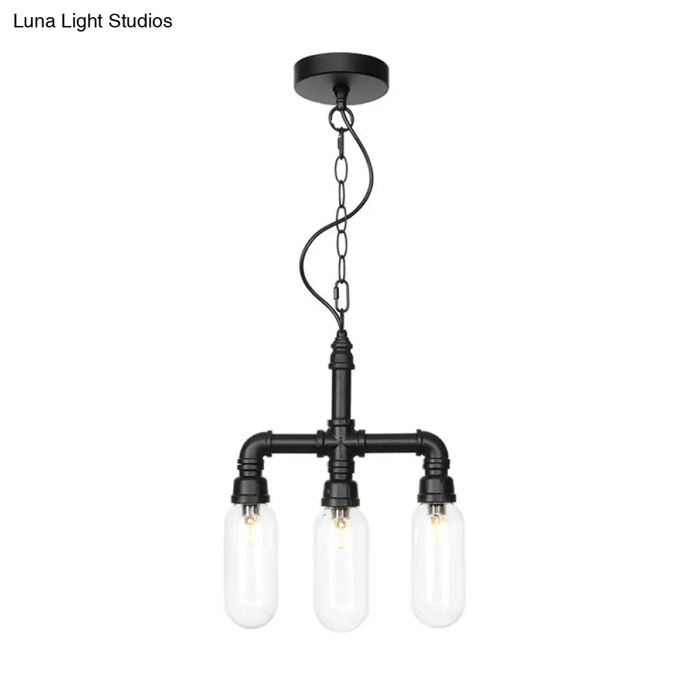 Industrial Glass Pipe Chandelier - Amber/Clear | 3-Head Led Ceiling Fixture For Dining Room And More