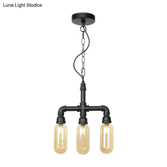 Industrial Glass Pipe Chandelier - Amber/Clear | 3-Head Led Ceiling Fixture For Dining Room And More