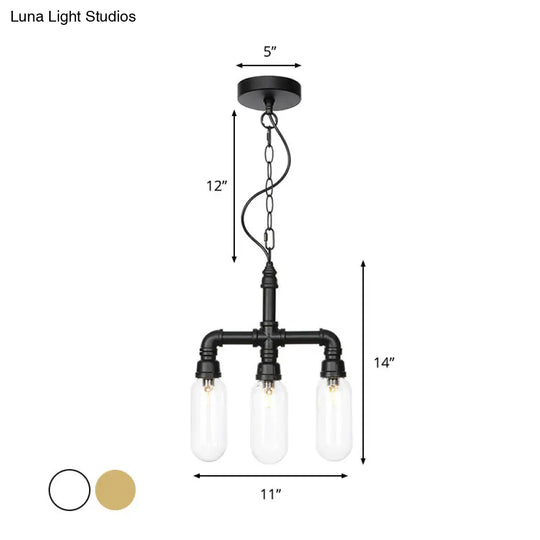 Industrial Glass Pipe Chandelier - Amber/Clear | 3-Head Led Ceiling Fixture For Dining Room And More