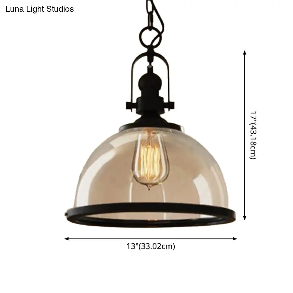 Industrial Glass Pot-Shaped Pendant Lamp 1-Light Bistro Bar Lighting In Black