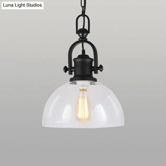 Industrial Glass Pot-Shaped Pendant Lamp 1-Light Bistro Bar Lighting In Black