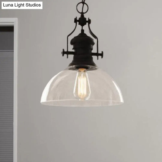 Industrial Glass Pot-Shaped Pendant Lamp 1-Light Bistro Bar Lighting In Black