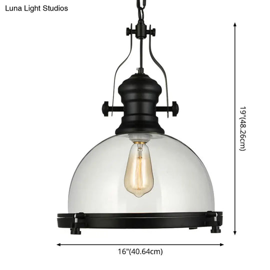 Industrial Glass Pot-Shaped Pendant Lamp 1-Light Bistro Bar Lighting In Black