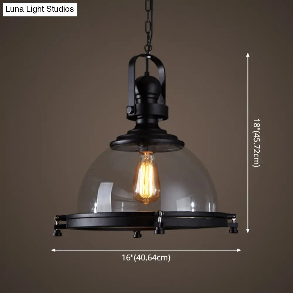 Industrial Glass Pot-Shaped Pendant Lamp 1-Light Bistro Bar Lighting In Black