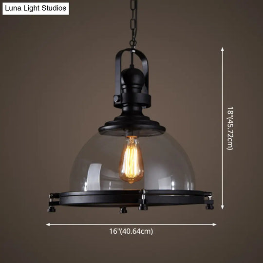 Industrial Glass Pot-Shaped Pendant Lamp 1-Light Bistro Bar Lighting In Black