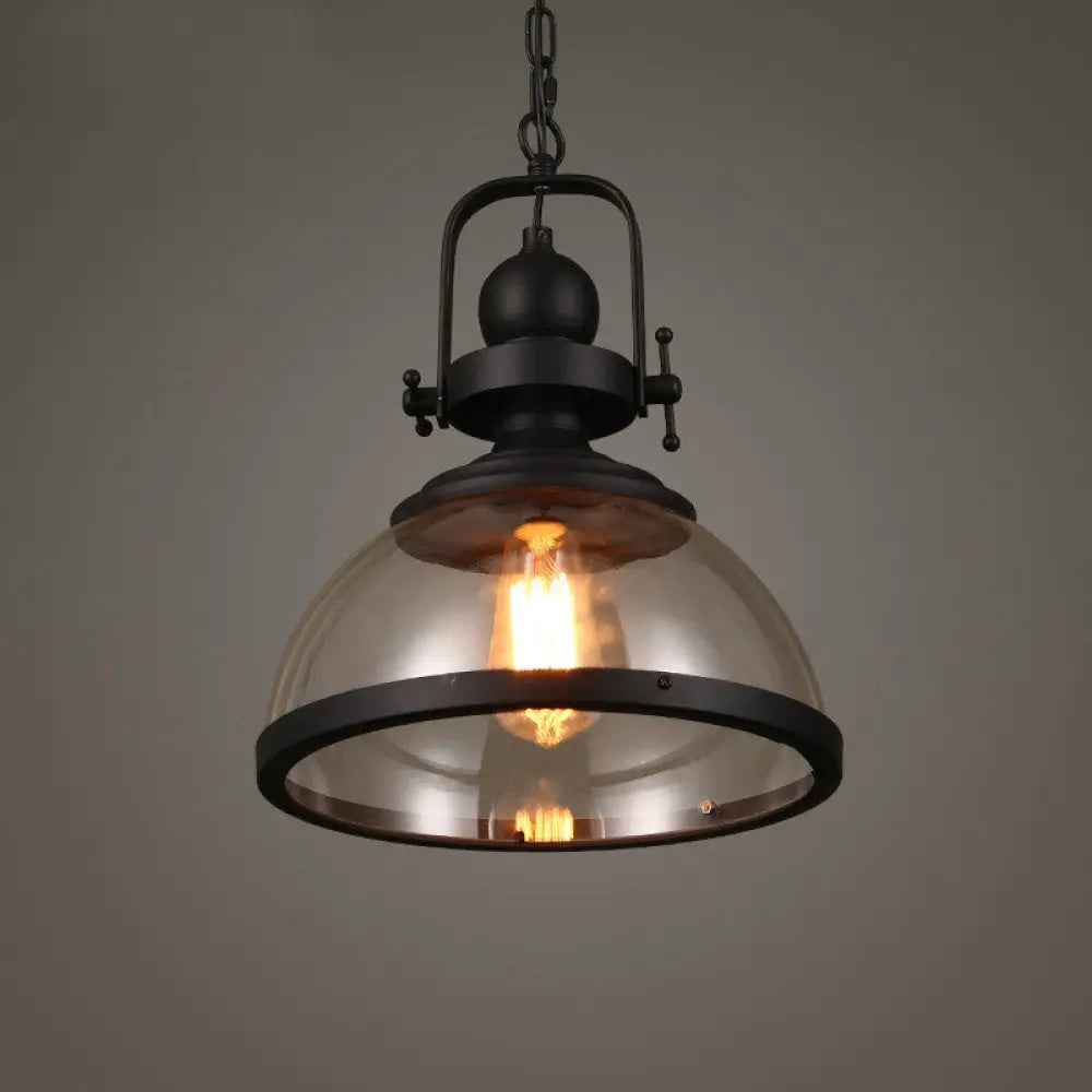 Industrial Glass Pot-Shaped Pendant Lamp 1-Light Bistro Bar Lighting In Black / Bowl