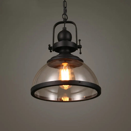 Industrial Glass Pot-Shaped Pendant Lamp 1-Light Bistro Bar Lighting In Black / Bowl