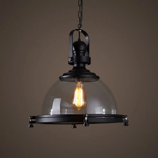 Industrial Glass Pot-Shaped Pendant Lamp 1-Light Bistro Bar Lighting In Black / Circular Arc