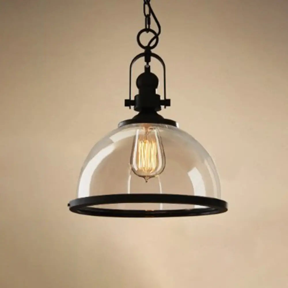 Industrial Glass Pot-Shaped Pendant Lamp 1-Light Bistro Bar Lighting In Black / Dome