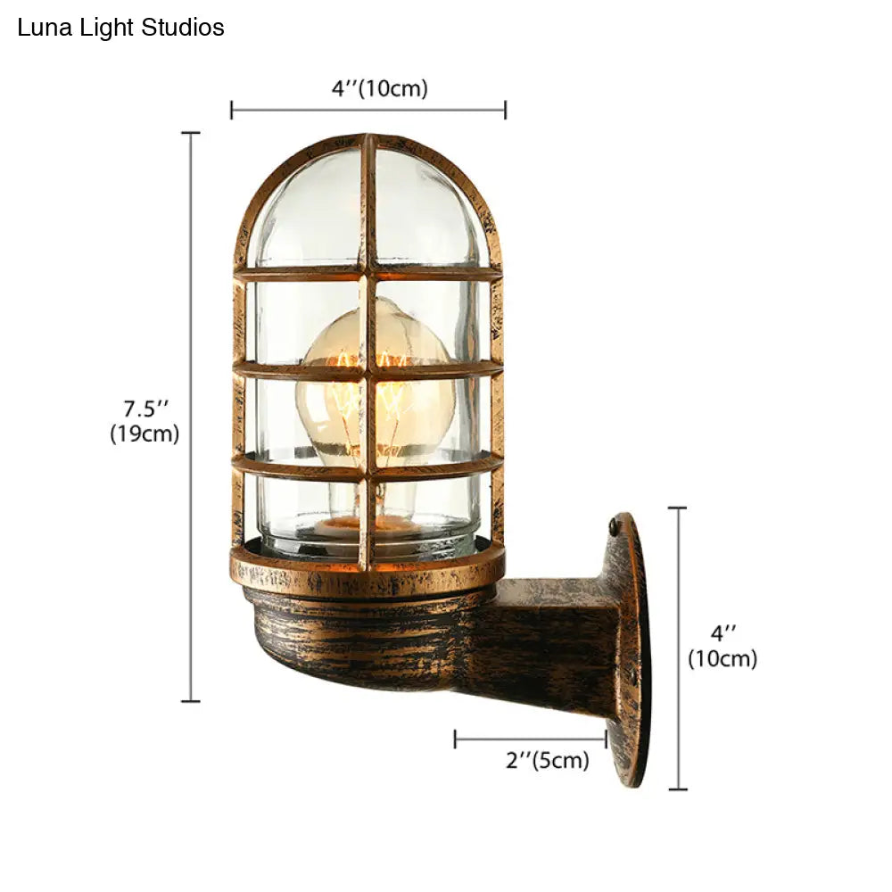 Industrial Glass Wall Lamp With Cage Single Bulb In Pink/Blue/Green For Living Room Sconce