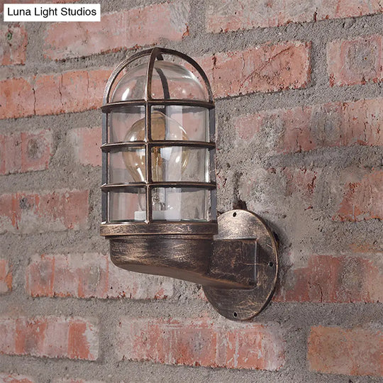 Industrial Glass Wall Lamp With Cage Single Bulb In Pink/Blue/Green For Living Room Sconce