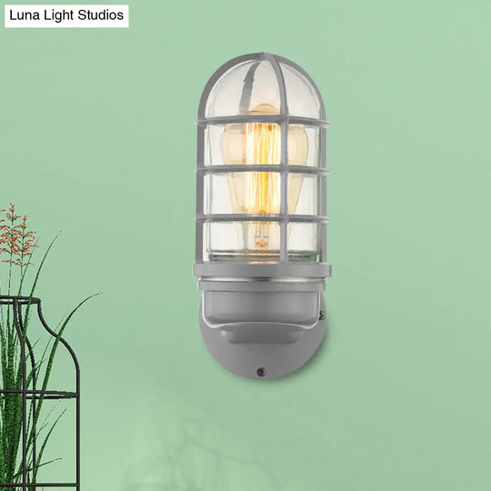 Industrial Glass Wall Lamp With Cage Single Bulb In Pink/Blue/Green For Living Room Sconce