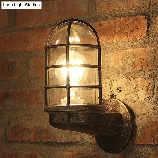 Industrial Glass Wall Lamp With Cage Single Bulb In Pink/Blue/Green For Living Room Sconce