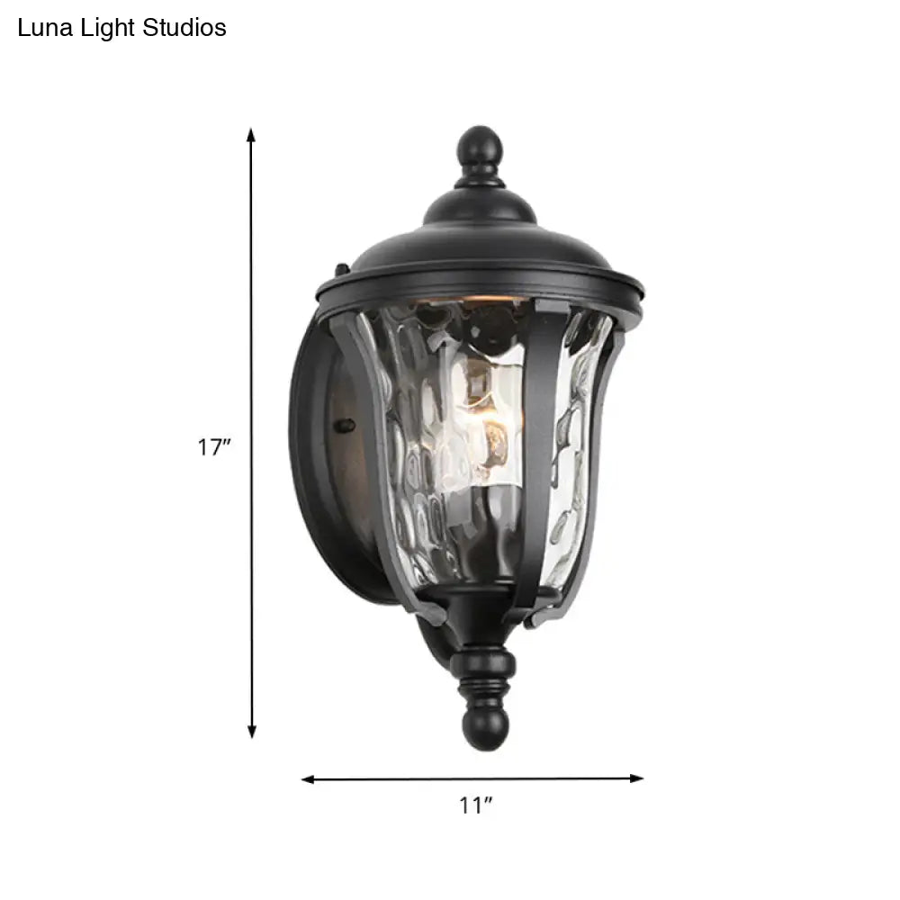 Industrial Glass Wall Lamp With Dimpled Urn Design - Single Bulb Outdoor Sconce In Black 3 Sizes